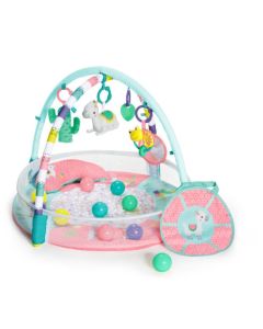 Bright Starts 4-in-1 Rounds of Fun (Pink), Baby Activity Gym and Ball Pit for Ages 0 Months Up