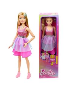 Barbie 28" Exclusive Caucasian Large Blonde Hair Doll in Shimmer Pink Dress with Chain and Hair Clip Children Toys, Gift for Girls ages 3 years and above I Role Play Doll