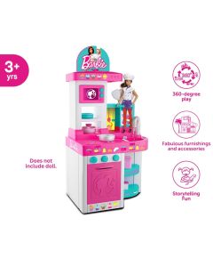 Barbie Kitchen with Lights & Sounds, Working Water and 40 Pieces Role-Play Accessories Pretend Play for Girls 3 years up