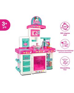 Barbie Large Kitchen Playset with Lights & Sounds, Working Water and Accessories for Girls 3 years up