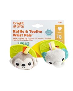 Bright Starts Rattle & Teethe Wrist Pals Toy - Monkey & Elephant  For Newborn +