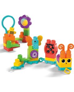 Fisher Price Mega Blocks Move 'N Groove Caterpillar Train Sensory Building Blocks with Pull String Infant Toys for 9 Months and up