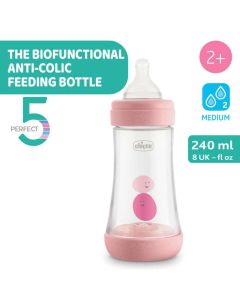 Chicco Perfect5 Baby Feeding Bottle 240ml For 2m+  (Pink)