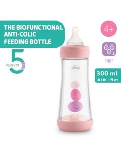 Chicco Perfect 5 Baby Bottle Fast Flow 300ml For 4m+  (Pink)