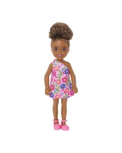 Barbie Club Chelsea 6 Inches Doll - Curly Brunette Hair Doll with Floral Print Dress Small Doll for Girls 3 years up