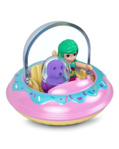 Polly Pocket Pollyville Single Die-Cast Vehicle with Micro Doll & Pet Playset - Doughnut For Girls 3 years up