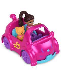 Polly Pocket Pollyville Single Die-Cast Vehicle with Micro Doll & Pet Playset - Cat For Girls 3 years up