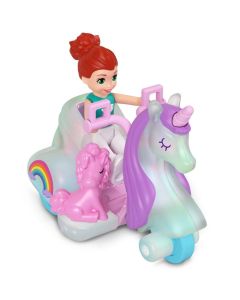 Polly Pocket Pollyville Single Die-Cast Vehicle with Micro Doll & Pet Playset - Unicorn For Girls 3 years up
