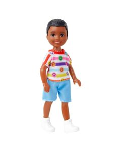 Barbie Club Chelsea 6 Inches Doll - Black Hair Doll with Medium Skin Tone, Smiley Print Shirt and Shoes Small Doll for Girls 3 years up