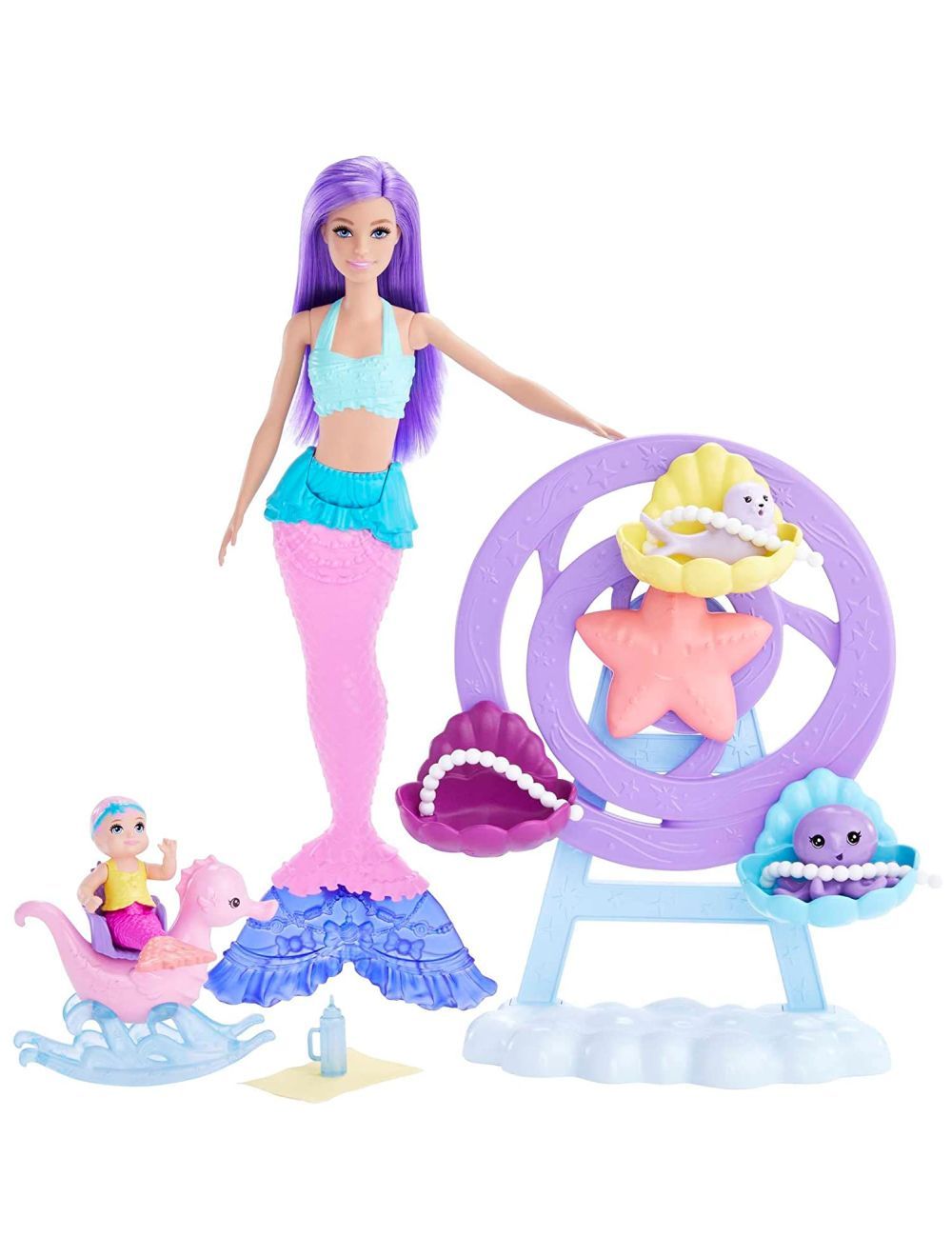 Barbie Dreamtopia Fairytale Mermaid Doll and Mermaid Baby Nursery Playset  with Baby Animals and Accessories for Girls 3 years up